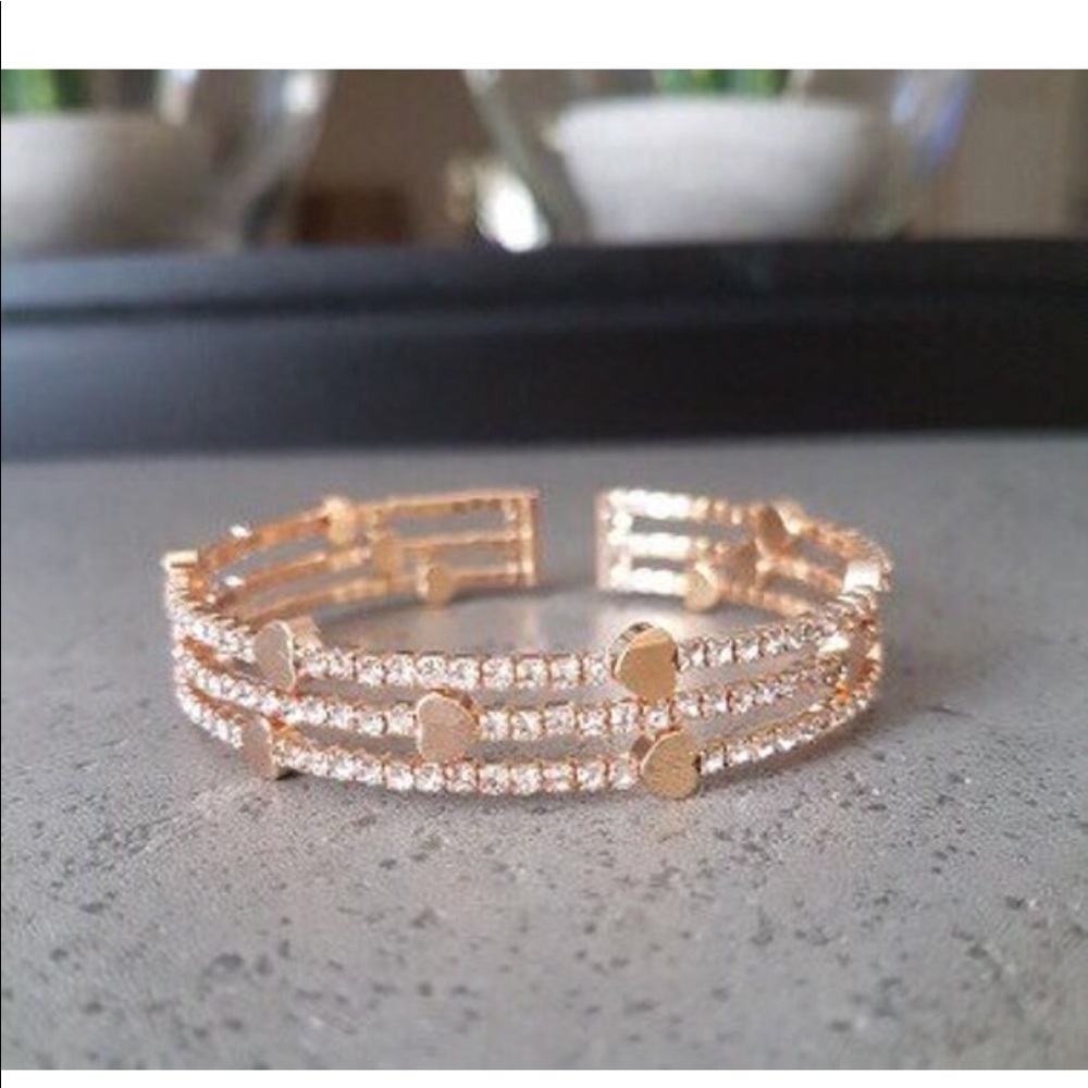 Bangle - Beautiful Hearts and Rhinestone Bangle - Picture 2 of 4